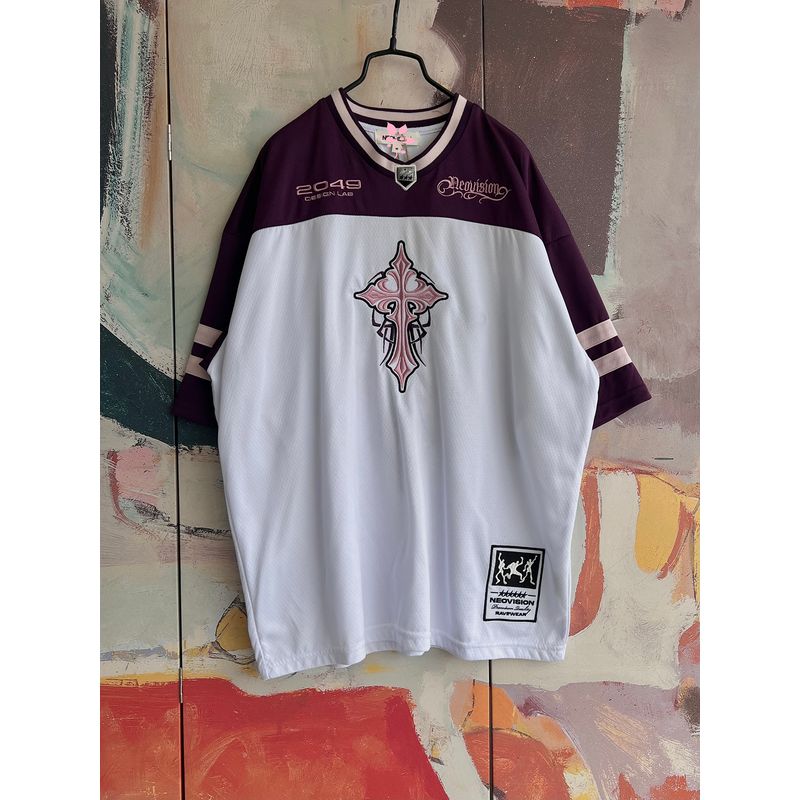 Foreign Trade Original Order Neo * Vision White Purple Retro Futurism Cross Pattern Men's and Women's Same Ball Uniform