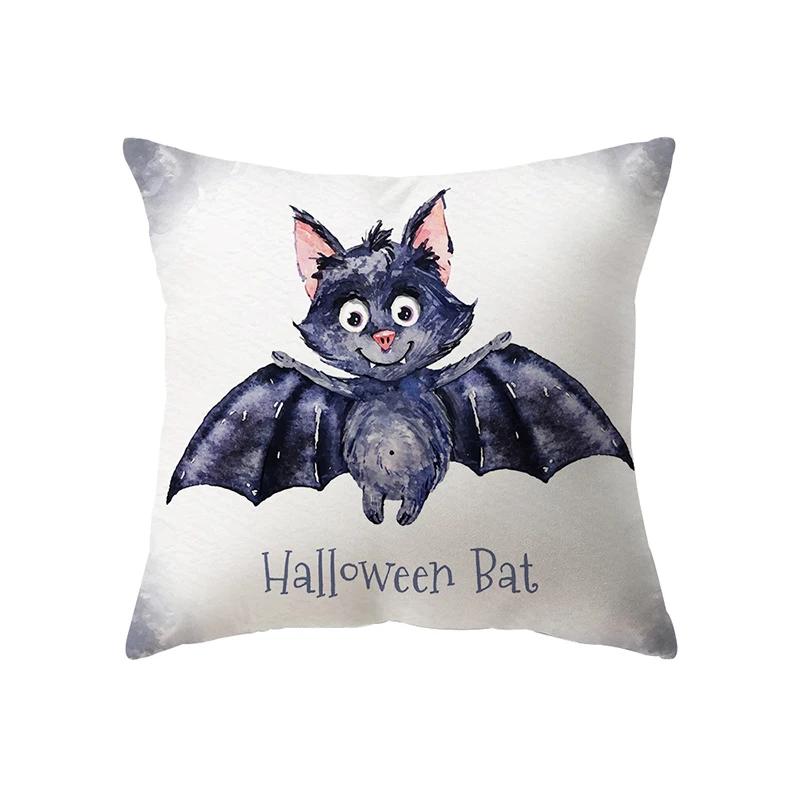 Halloween Theme Horror Pumpkin Bat Print Pattern Cushion Cover Home Living Room Sofa Decoration Polyester Pillow
