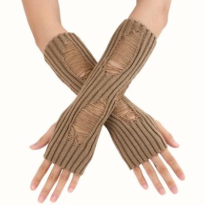 Perforierte und hohle Wollhandschuhe für Herbst und Winter, mittellang, fingerlos, warm und modisch, gestrickte Armstulpen für Damen