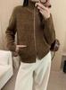 Women's Thickened Wool Sweater Coat with High Collar and Double-Headed Zipper
