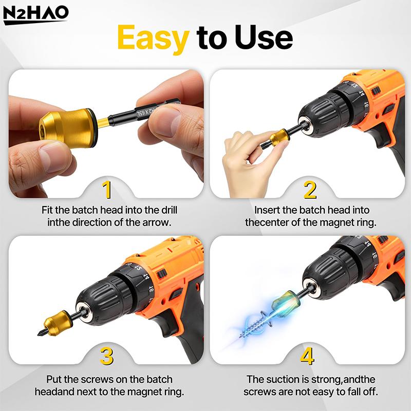 Magnetic Screw Ring, 1/4 Inch (6.35mm) Hex Screwdriver Head Magnetic Ring, Universal Bit Magnetizer With Dual-Layer Enhanced