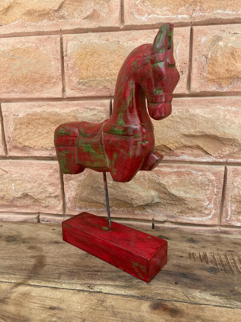 Hand Carved Wooden Horse Statue: Painted Indian Art Home Decor