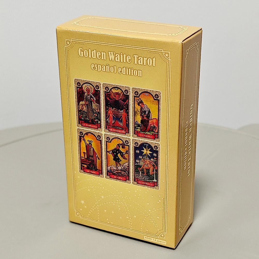Zlatý Waite Tarot španělský jazyk Español 78 ks tarotových karet kapesní edice 10,3*6cm