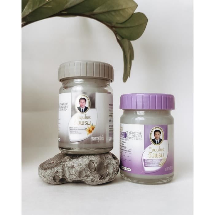 Duo Wang Prom (2x50g) - Pack Sérénité : 1 Baume Blanc (Huile de Gaulthérie) + 1 Baume Violet (Lavande) - Thaïlande