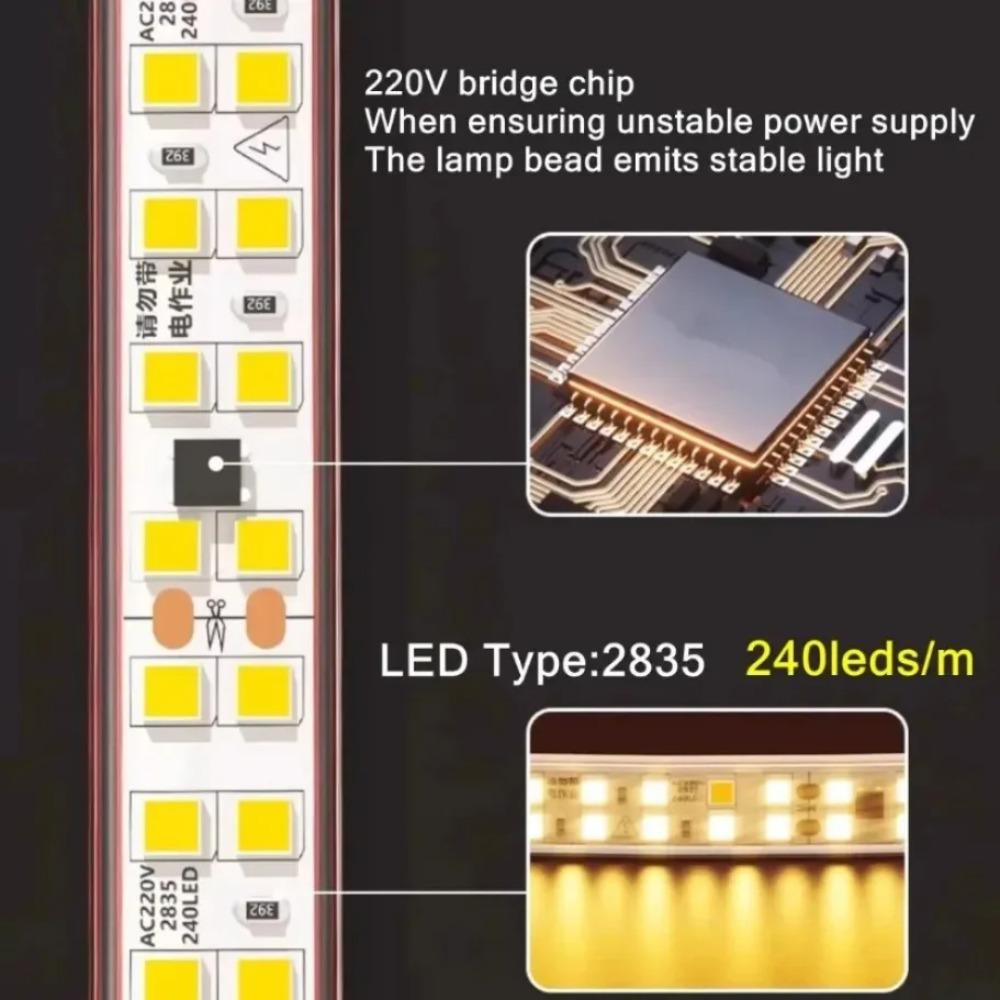 Taśma LED 30M-0.5M 2835 AC 220V Z wtyczką EU IP68 Wodoodporna 3000K/4000K/6000K 12MM Elastyczna Cięta Miękka Taśma 240LED/M