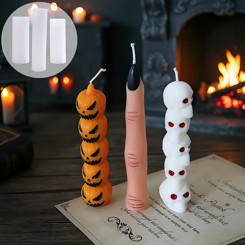 3D Halloween Candle Mold - Stackable Broken Finger, Pumpkin & Skull Design