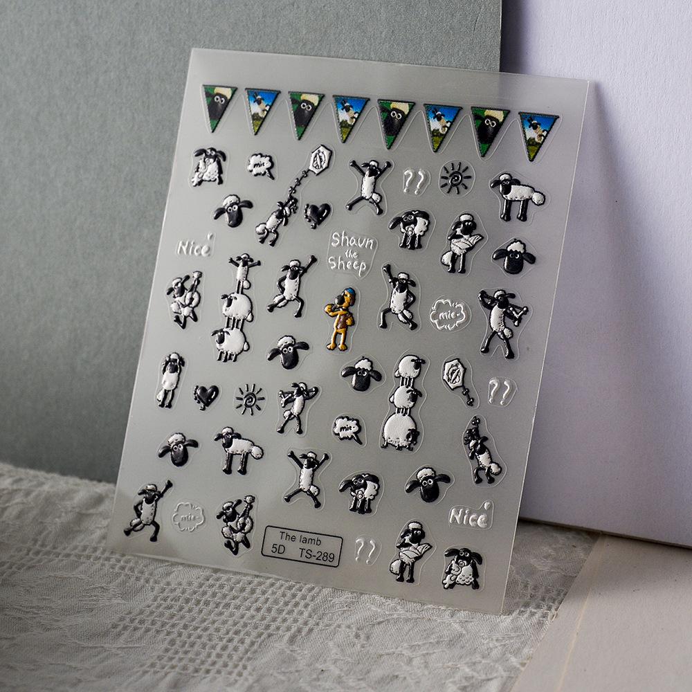 Japanese Anime Black & White Little Sheep 5D Nail Art Stickers - DIY Thin & Tough Self-Adhesive Animal Series