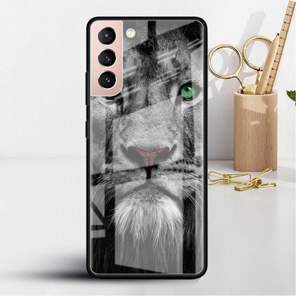 

Стеклянный чехол для Samsung Galaxy S22 S20 FE S21 5G S10 S9 Plus Note 10 20 Lite, закаленный чехол для телефона, волк, лев, животное Leather