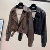 Women's Slimming PU Leather Jacket - Spring/Autumn Fashion with Lapel Design