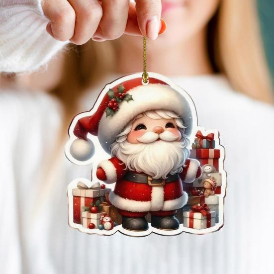 Christmas Santa Ornament 2D Acrylic Cartoon Santa Claus Xmas Tree Ornament for Holiday Tree Door Window Car Hanging Decor