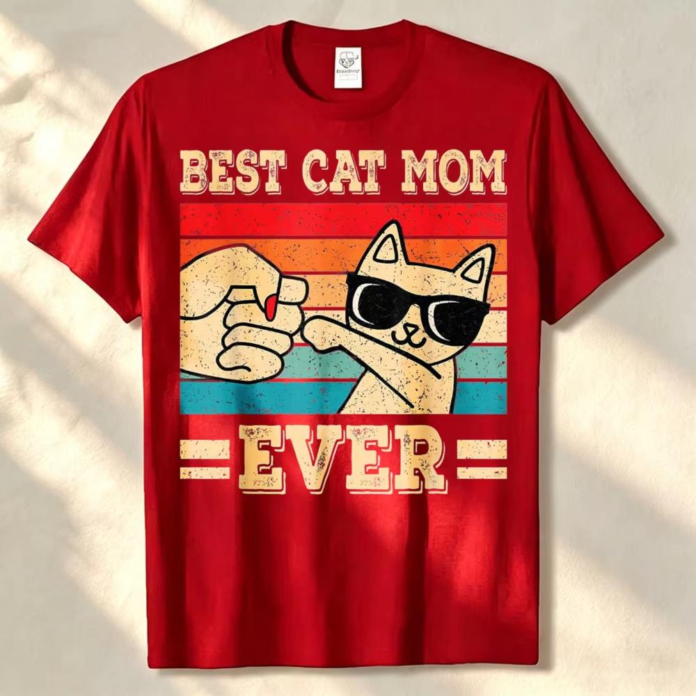 Best Cat Mom Ever Funny Kitten Lover Graphic T‑shirt Unisex Vintage Washed Cotton Short Sleeve Harajuku Streetwear Casual Tops Unisex