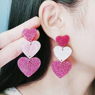 Long Big Pink Heart Pendant Drop Dangle Woman Earrings  Long Earings For Women Acrylic Korean Jewelry