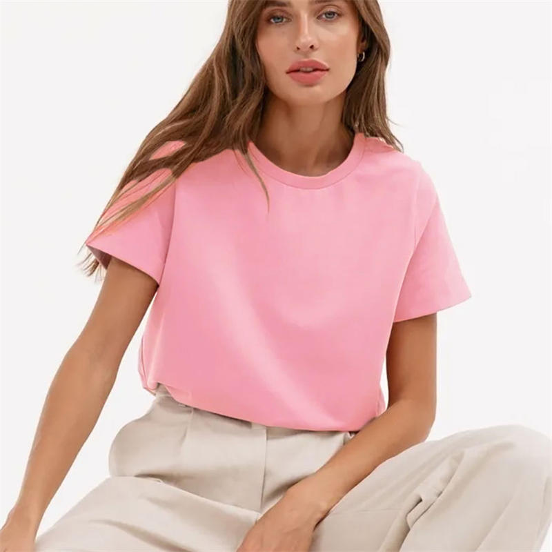 Round Neck Women's Casual Short-Sleeved Top T-shirt Cotton