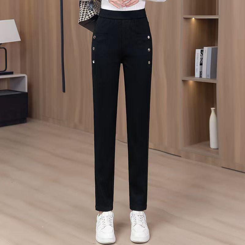 

Эластичные джинсы женские осенние с высокой талией, утягивающие, замедляющие старение, универсальные повседневные шаровары, эластичные длинные брюки 26 чёрный