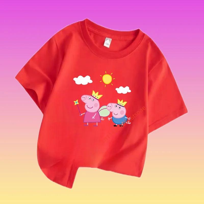 Peppa Pig Children's Cotton Short-sleeved Boys' Sports Shirt, Girls' Casual Top, Summer T-shirt with Cartoon Print