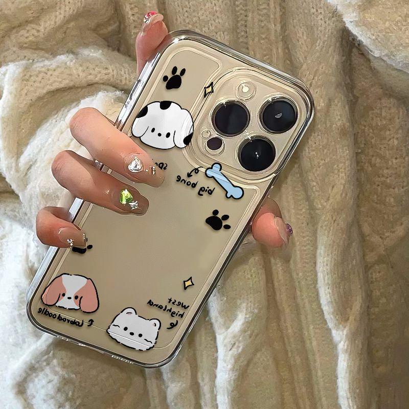 Line Bones Cartoon Hund Hülle - Transparent für Apple 13 Pro/XS/14/15/16/17 Pro Max