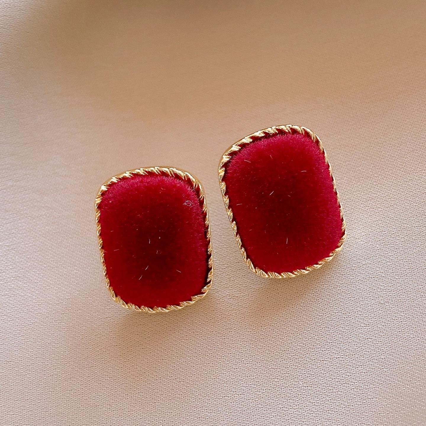 Ретро серьги-гвоздики с флоком в гонконгском стиле, серьги для осенне-зимнего образа, женские