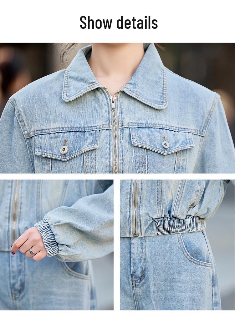 2025 Women's Retro Denim Jacket & Straight-Leg Pants Set for Spring/Autumn