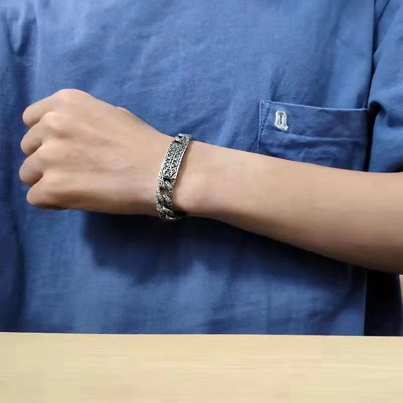 New Men's Bracelet with Auspicious Pattern Pin Style Retro Couple Same Style Bracelet for Men and Women