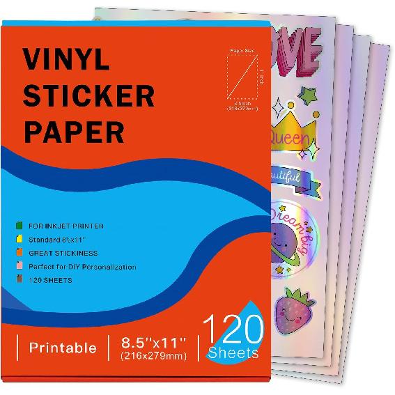 Holographic Printable Vinyl Sticker Paper for Inkjet Printer - 30 Sheets - 8.5" x 11" - Waterproof Labels Paper, Dries Quickly,Vivid Colors,Tear