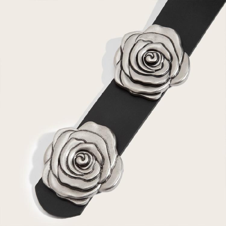 Decorative Rose Pattern Wide Belt Adjustable Waist Strap For Women Soft PU Leather Retro Design Daily Suit Dresses