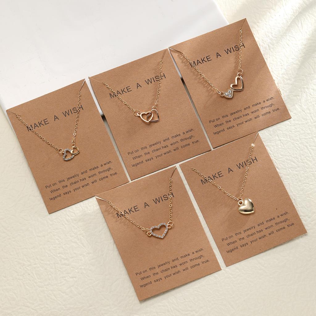 5 Pcs Simple Heart Choker Necklaces Set for Women Fashion Crystal Hollow Love Pendant Necklace Design Jewelry Set Gifts