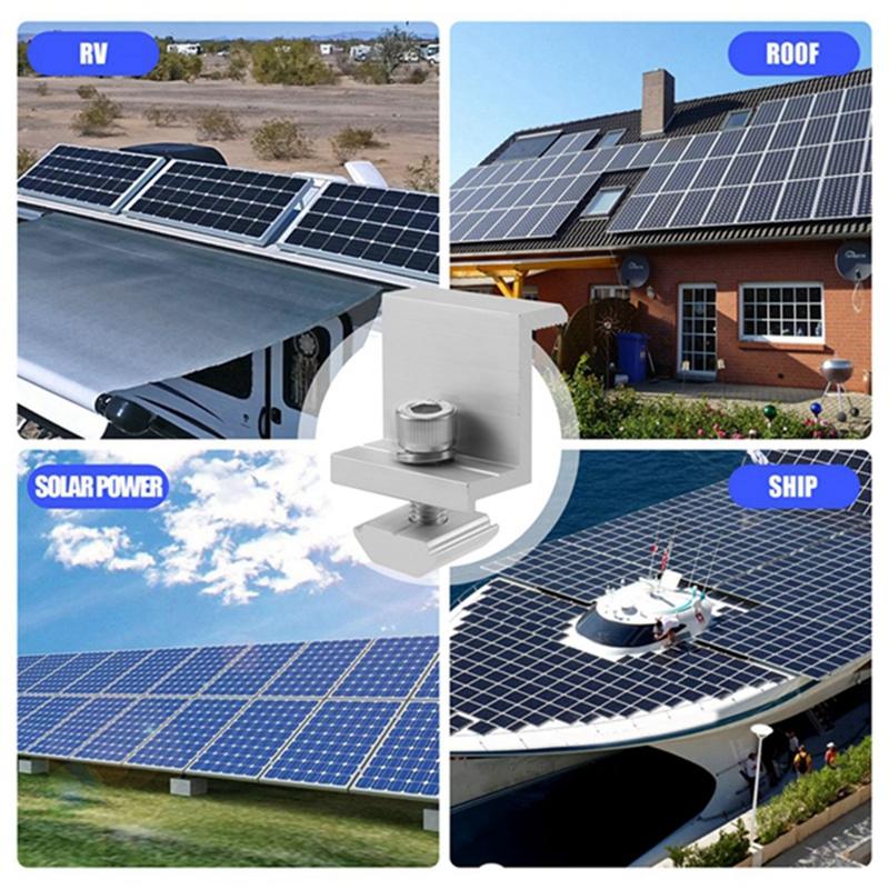 A96I-Suportes de Montagem de Painéis Solares, 8 Peças Grampo Final de Alumínio para Painel Solar 30-45mm Ajustável H, Montagem de Painel Solar para Telhado Metálico