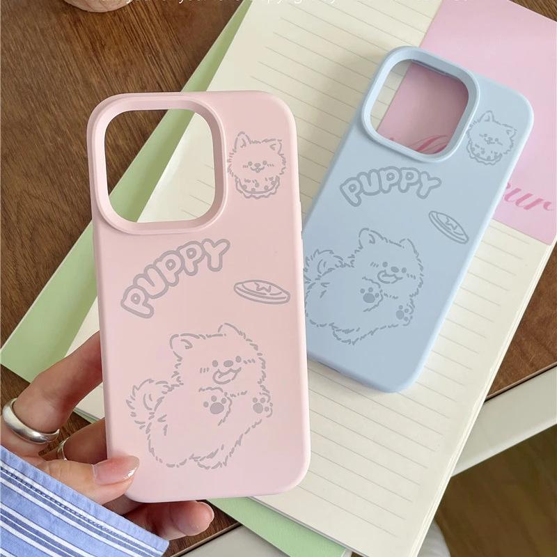 Cute Line Puppy for Apple 17promax Mobile Phone Case iPhone16 Glutinous Rice 14 Cartoon 13 Soft Cover 15