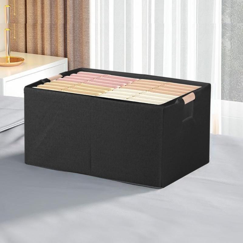Sturdy Fabric Storage Bin With Reinforced Bottom Wooden Handles for Bedroom Office