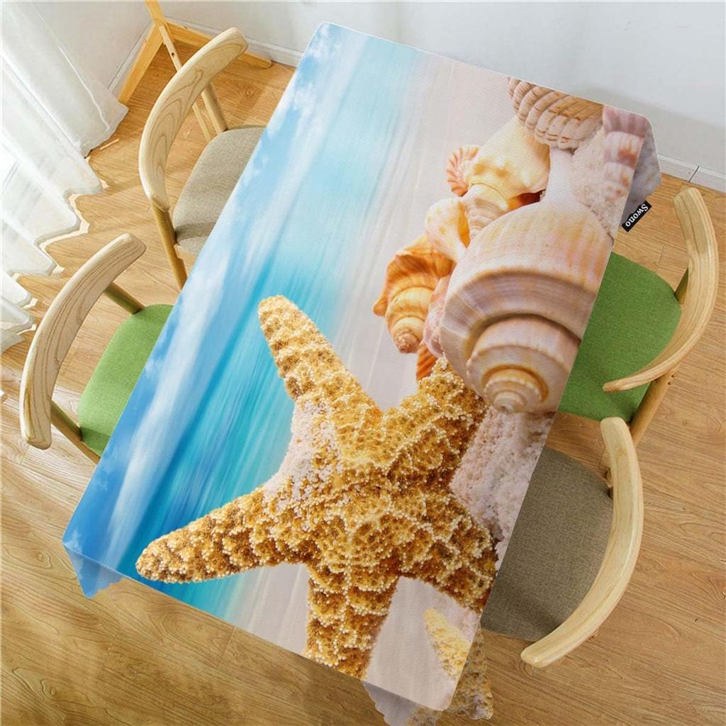 Summer Beach Starfish Seashells Rectangle Waterproof Tablecloth Party Decor Farmhouse Kitchen Tablecloth Picnic Table Decor