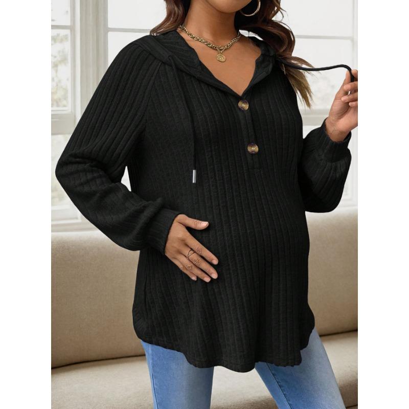 Pregnant Women Knit Hooded Long Sleeve Loose Fit Maternity Top