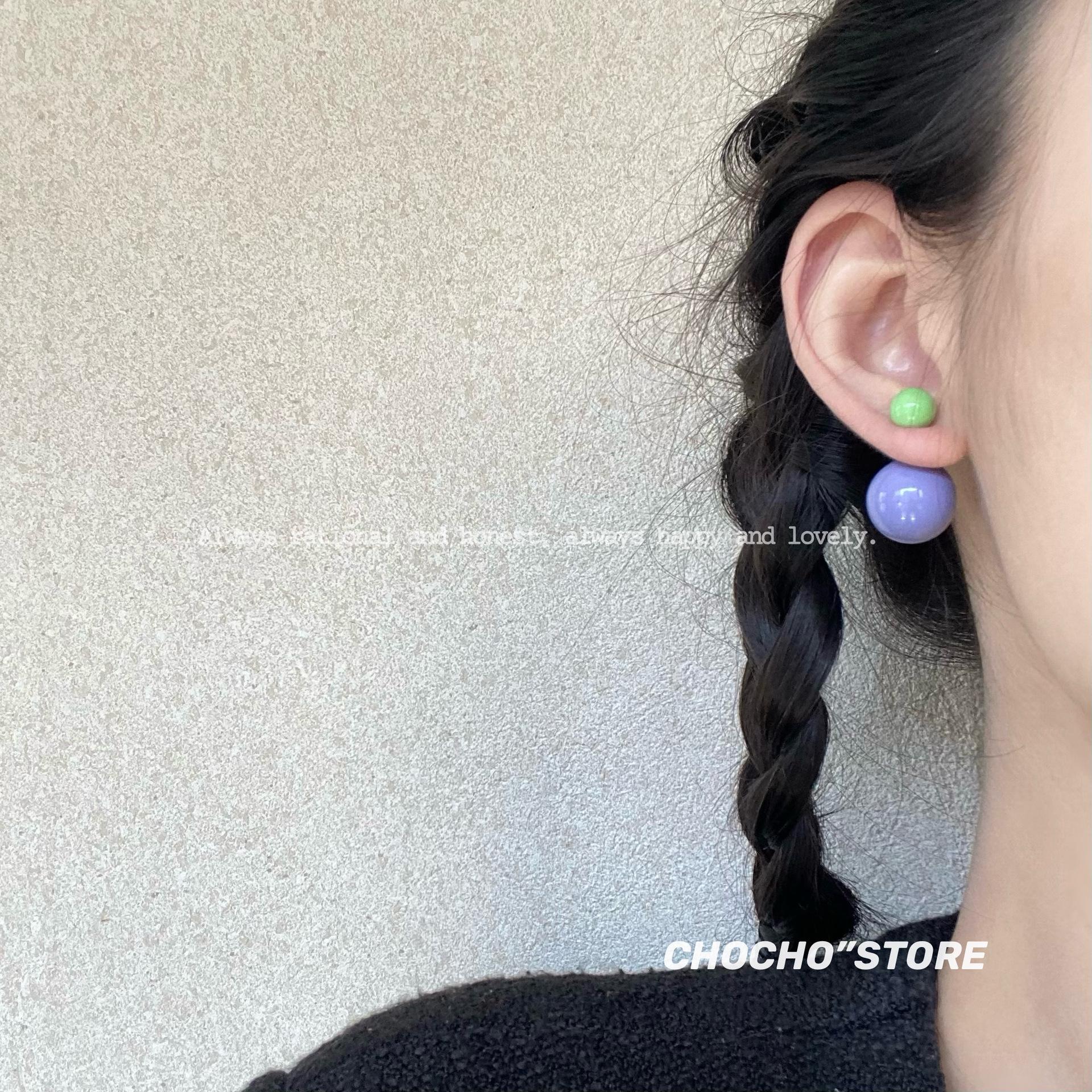 

Korean niche design sense playful candy color scheme stud earrings earrings a two wear silver needle ear jewelry