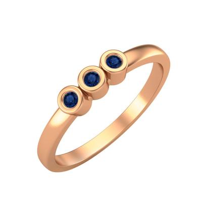 Tiny Round Shape Blue Sapphire Gemstone 925 Sterling Silver Rose Plated Three Stone Minimalist Women Engagement Ring