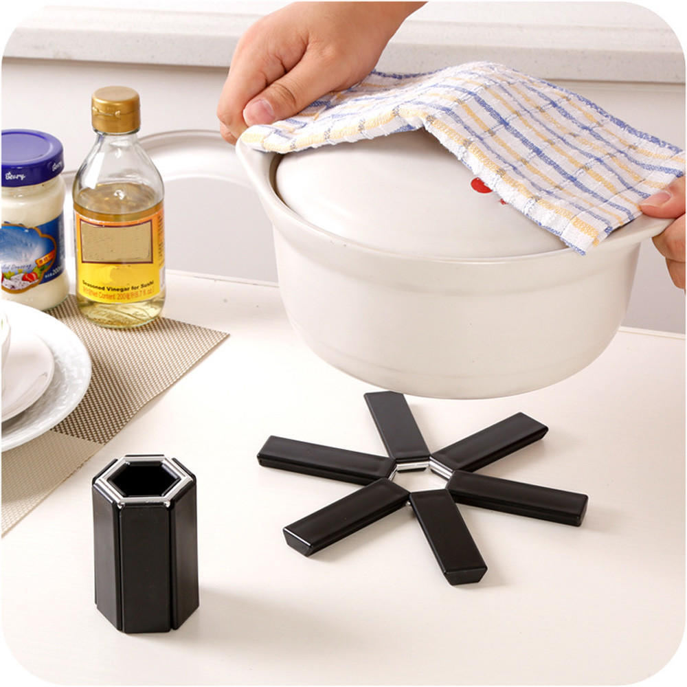Black Foldable Non- Heat Resistant Pad Trivet Pan Pot Holder Mat Kitchen