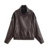 Women Autumn Fashion Imitation Leather Jacket Chic Zipper Joker Lapel Long Sleeve Jacket Outerwear