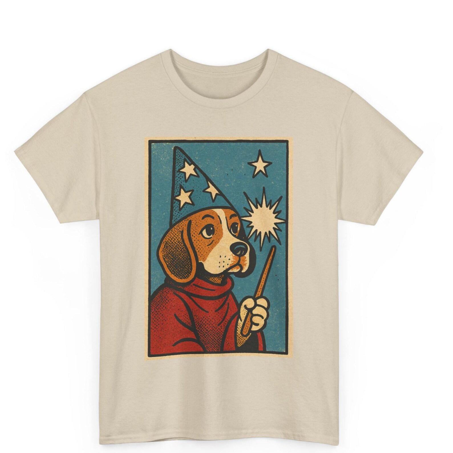 Wizard Beagle Comic T-Shirt: Retro Magic Dog Graphic Tee L