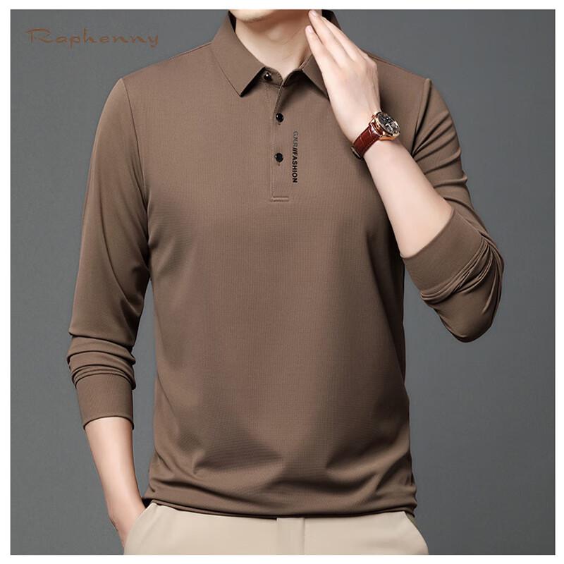 Raphenny Men's Pure Color Business Casual Long Sleeve Polo Shirt OZ875