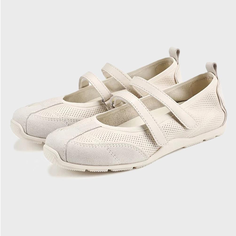 Velcro Women's Casual Beanie Shoes Red Soft Sole Not Tired Feet Retro Mary Jane Shoes Ballet Training Single Shoes Summer