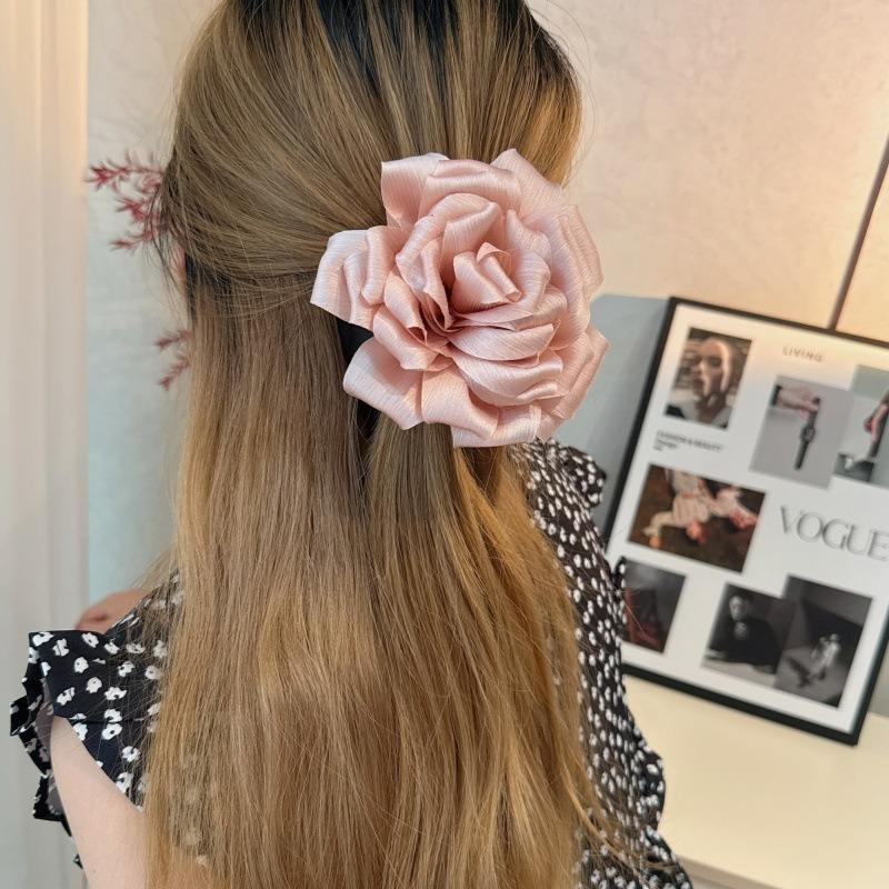 Korean 3D Pleated Satin Fabric Hairband with High-End Flower Hair Tie, Retro and Chic, High Quality