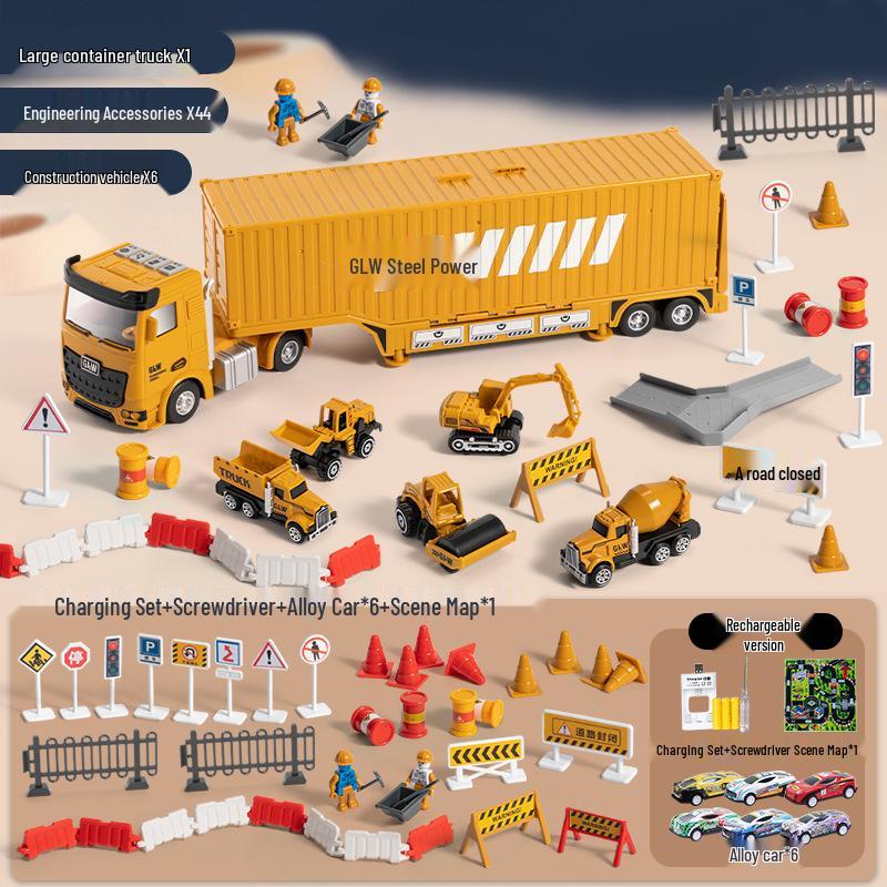 Multifunctional Alloy Construction Truck Toy Set: Excavator, Crane, and Transporter for Children