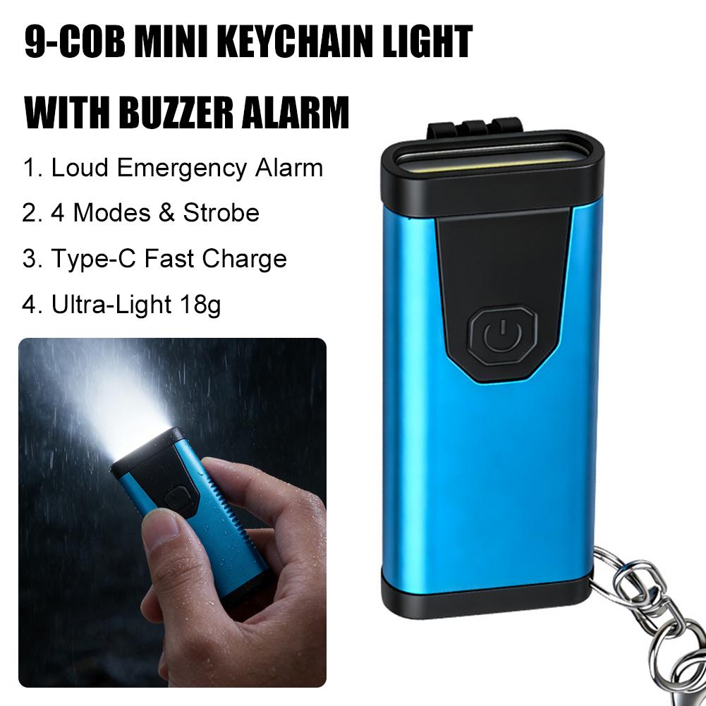Mini COB Keychain Flashlight Emergency Flashlight Type-C Rechargeable 4 Modes Portable Pocket Light for Outdoor Camp P3U6
