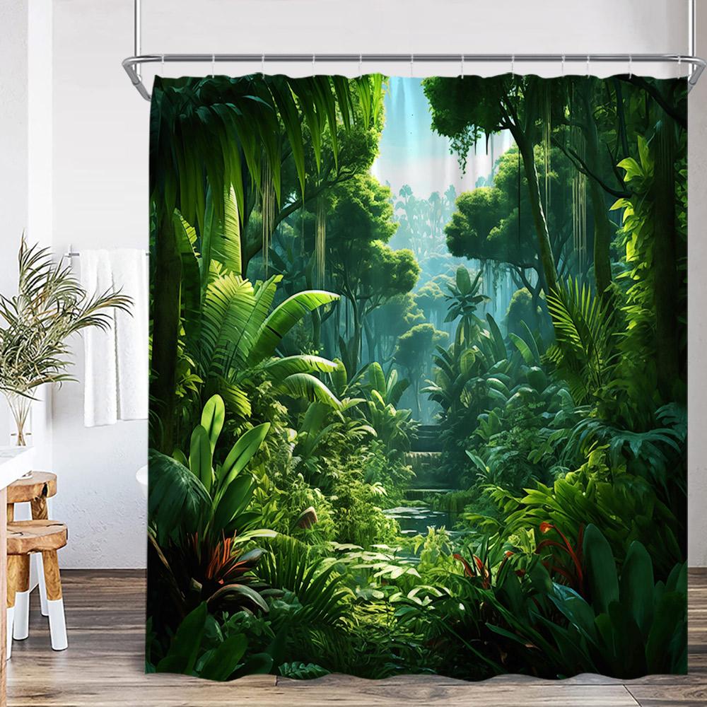 Nature Landscape Showewer Curtains Forest Green Plant Trees Bathroom Curtain Polyester Fabric Bath Decor for Home