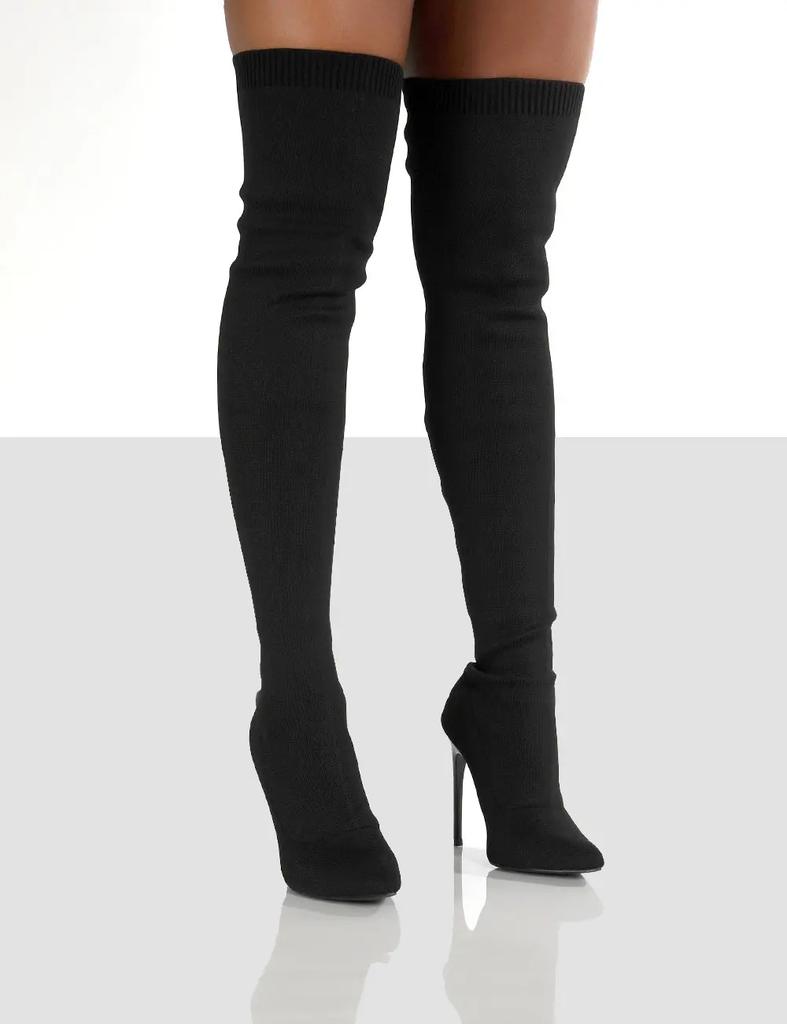 Fashion 2024 Autumn and Winter New Knitted Knee-high Socks Thin-legged Elastic High-heeled Boots Woman