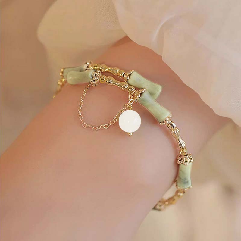 Trend Green Jade Bamboo Joint Bracelet for Women Men Romantic Lily of the Valley Pendant Chain Party Gift Fashion Jewelry