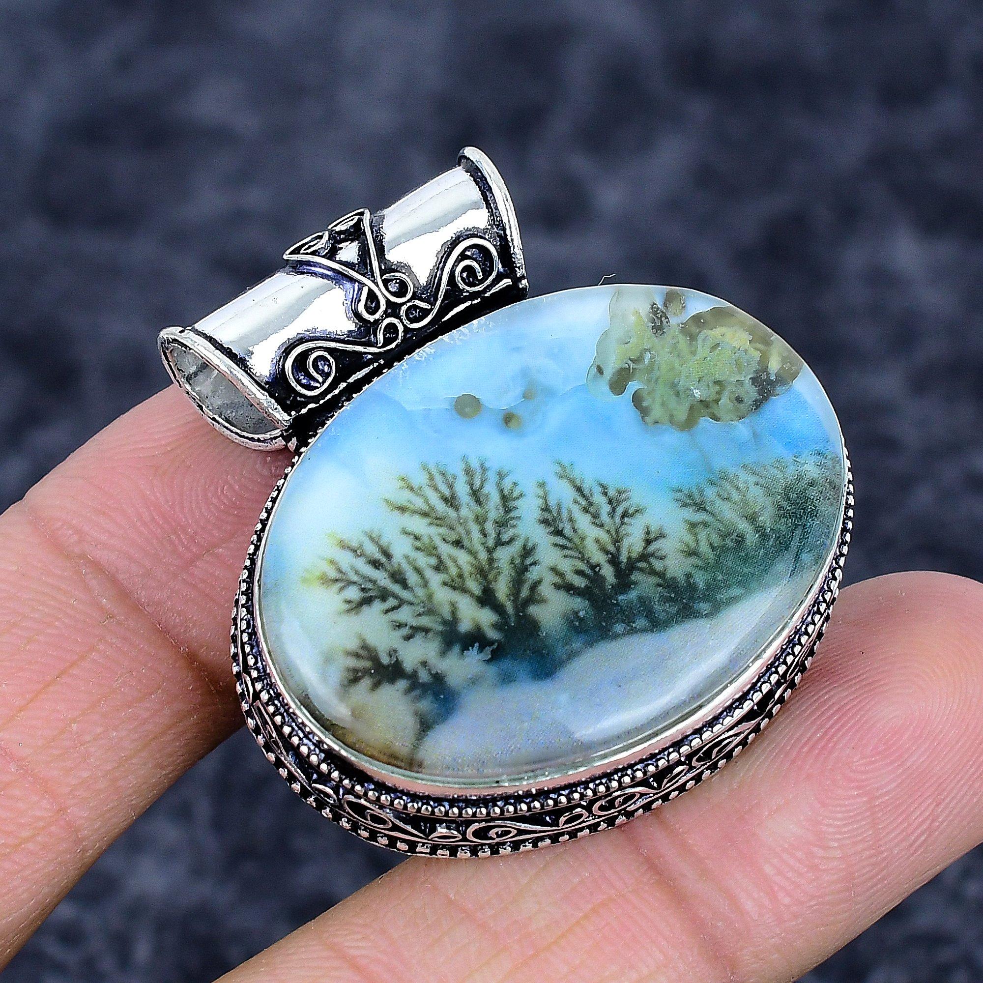 

Dendrite Opal Gemstone Handmade 925 Sterling Silver Jewelry Pendant 1.58 M-3264