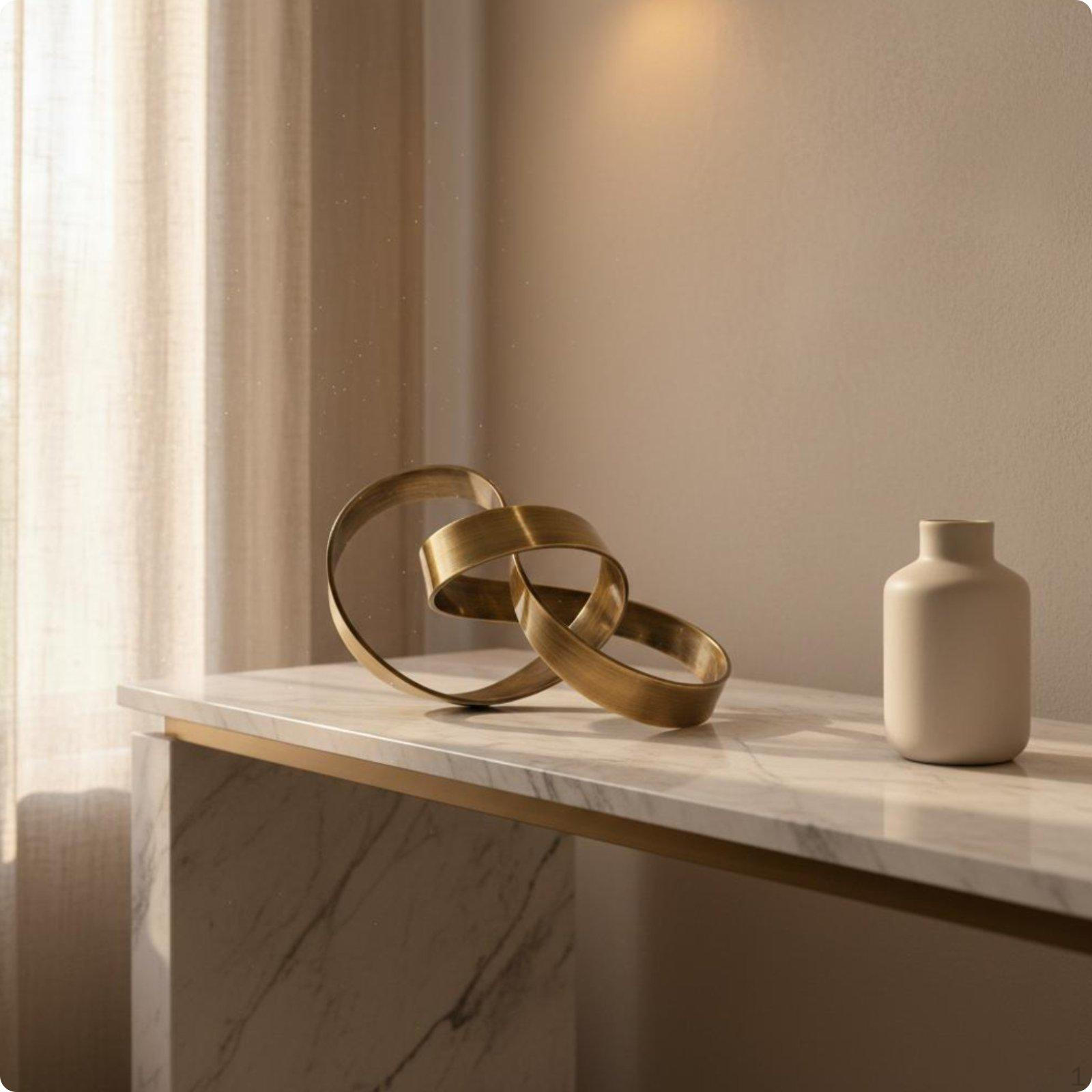 Brass Knot Sculpture Modern Design Abstract Ribbon Statue Polished Finish Ornament