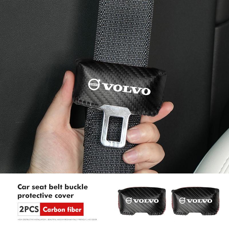 For Volvo 2pcs Leather Car Seat Belt Protective Buckle Anti-Scratch Cover S60 S80 S90 C30 XC40 XC60 XC70 XC90 V40 V60 V90 T6