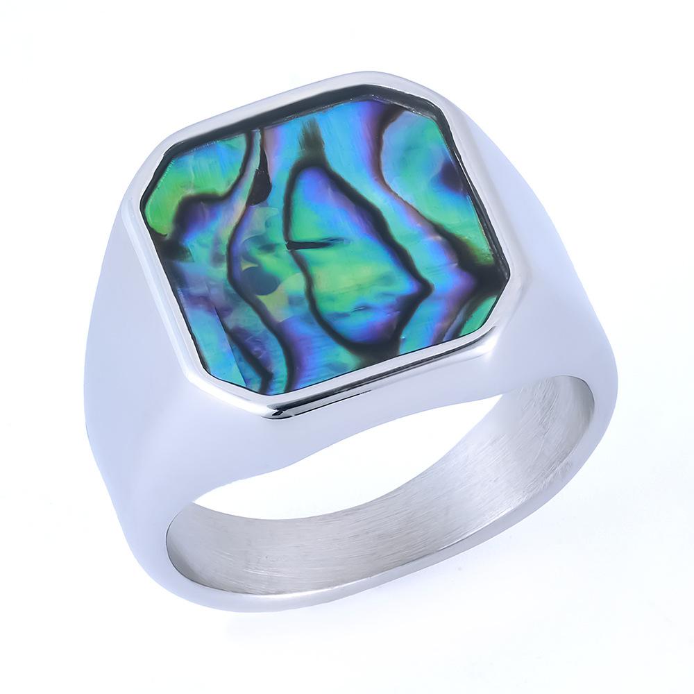 

Персонализированное мужское модное мужское кольцо из эпоксидной смолы с раковиной абалона из нержавеющей стали, не тускнеющая бижутерия 13