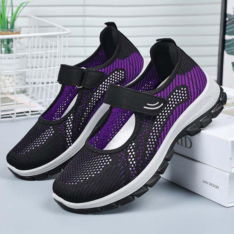 Shoes Women's Summer Mesh Walking Shoes Flying Woven Breathable Middle-aged and Elderly Mother Shoes Velcro Women's Shoes Lazy Casual Shoes