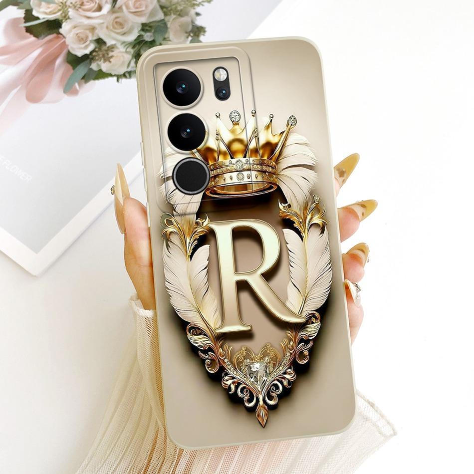 For Vivo V29 V29Pro Feather Crown Initial Letter Phone Case For Vivo V 29 V29 Pro 5G V2250 V2251 Soft Silicone Covers Bumpers